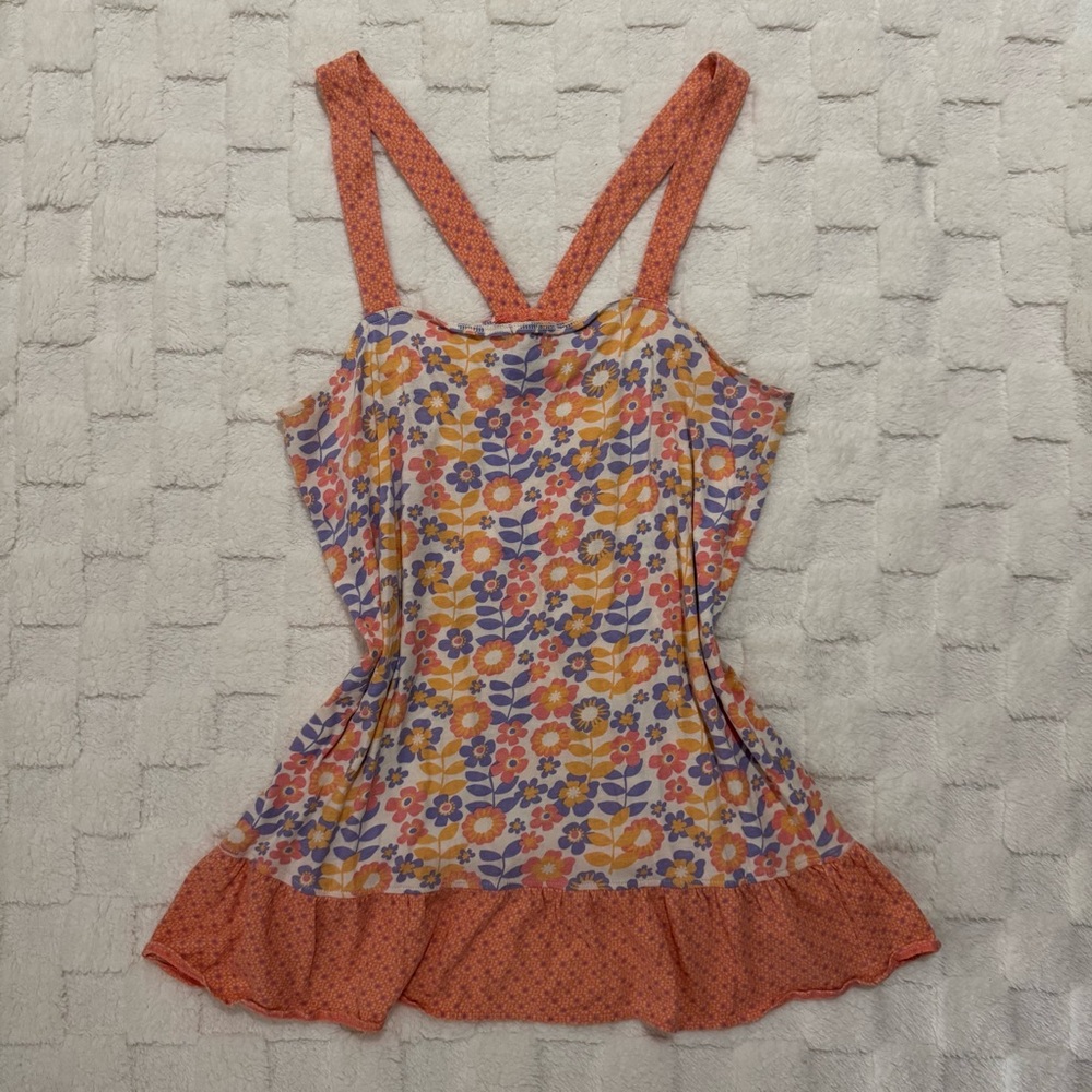 dELiA*s Floral Retro Style Sleeveless Peplum Cross Back Tank Top, Size Large
